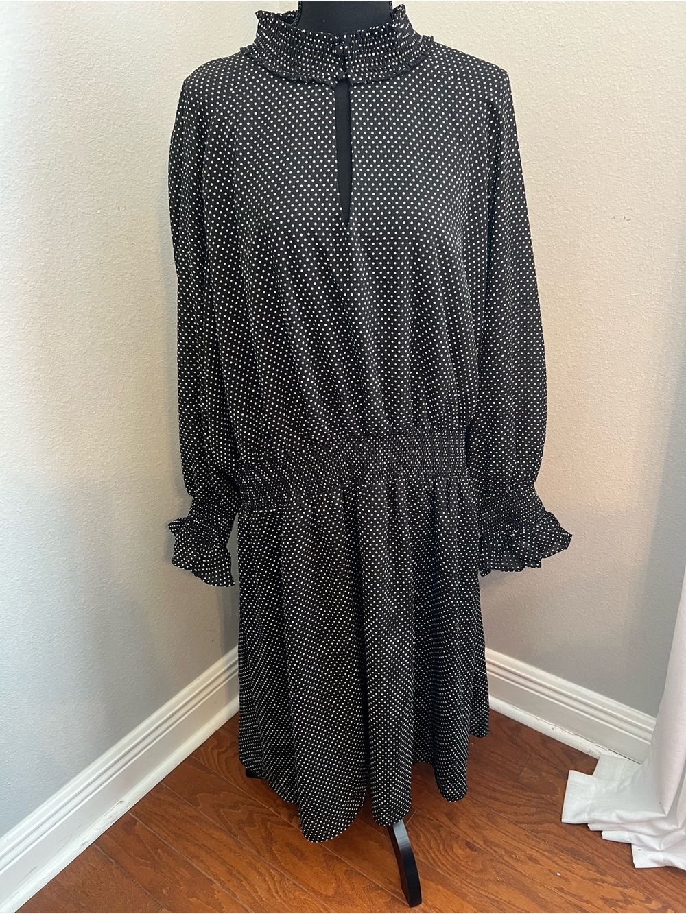 RACHEL Rachel Roy Black & White Polka Dot Long Sleeve Dress